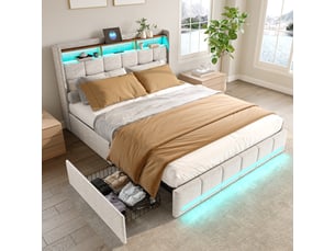 Lit avec rangement 140x190 cm <strong>FERRARINI</strong>  <strong></strong> coloris beige