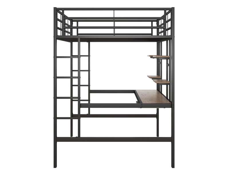  Lit mezzanine enfantadulte 140x200cm - bureau intégré &amp; rangements - double accès par échelle- certifié en747 - métal noir  - Conforama R