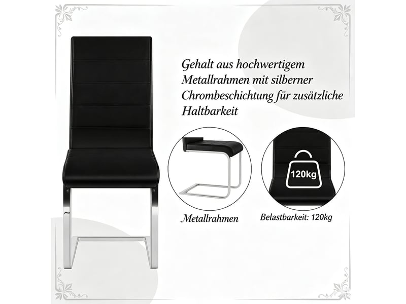  Lot de 2 chaises de salle à manger à piètement traîneau  - dossier haut ergonomique pu noir  - Conforama E