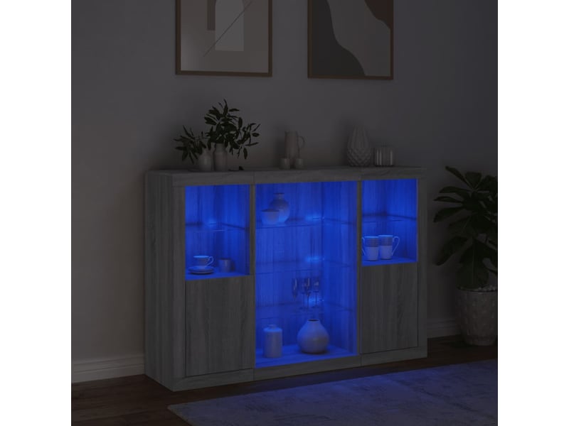  Buffets avec lumières led 3 pcs - bahut - meuble de rangement sonoma gris bois d'ingénierie  - Conforama C