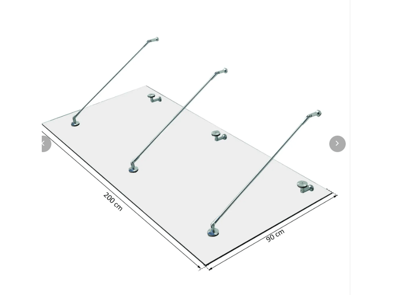  Auvent de porte 200 x 90 cm avec verre trempé transparent, 3 supports en acier inoxydable 304  - Conforama C