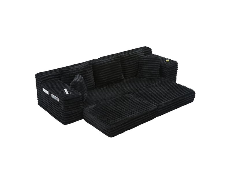  Canapé convertible, canapé-lit; porte-gobelets, noir, en velours tricoté  - Conforama B
