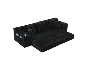 Canapé droit fixe <strong></strong> <strong></strong> 4 places Velours côtelé noir avec coffre de rangement