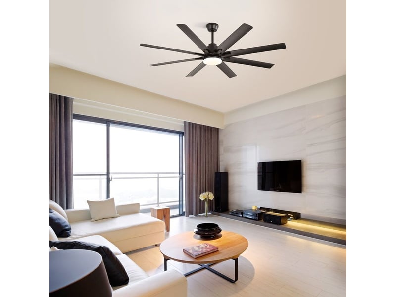 Ventilateur de plafond - avec télécommande et éclairage led et moteur réversible - abs - noir - 167.6 x 167.6 x 35.6 cm - installation au plafond - salon et chambre EU-KBS-66K002SMTY-BK-DC-BK-60 - Conforama E