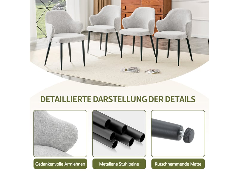  Lot de 2 chaises de salle à manger,avec pieds métal noirs,tissu,gris clair  - Conforama E
