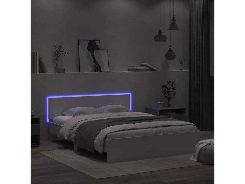  Lit double- lit adulte -  cadre de lit avec led sans matelas blanc 160x200 cm  - Conforama C