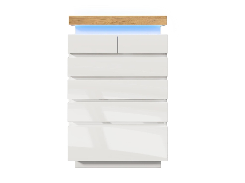 Commode 6 tiroirs avec éclairage led blanc brillant 73 x 39 x 115 cm  - Conforama A