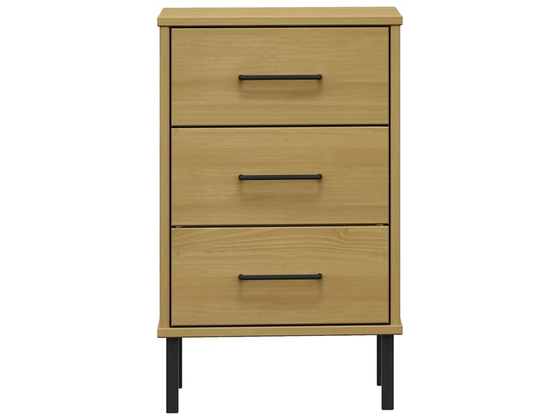  Table de chevet - cabinet de chevet - table de nuit avec pieds en métal marron bois pin massif oslo  - Conforama C