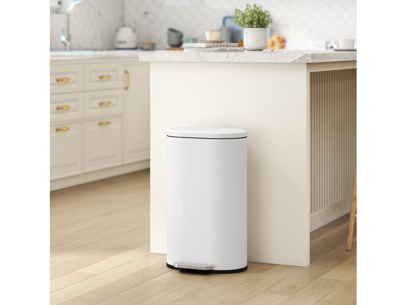 Poubelle de cuisine 30 l 36,5x31x61 cm à pédale avec couvercle à fermeture en douceur métal blanc crème - Conforama B
