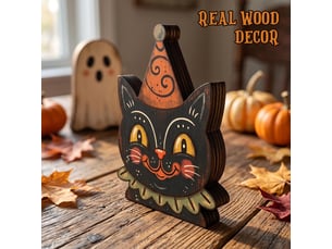 Décoration murale en bois halloween, panneau décoratif – chat noir et citrouille, pour intérieur