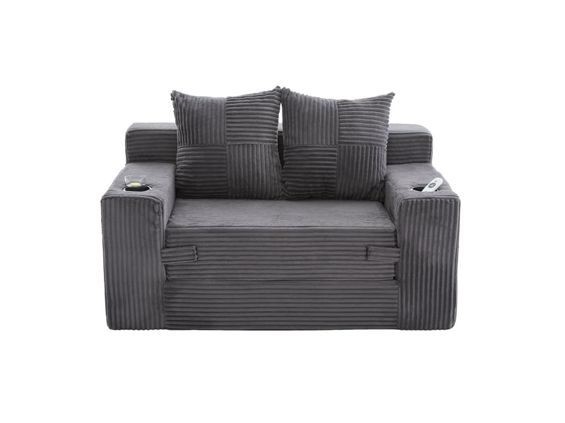  Canapé compact 2 places en velours côtelé, 2 coussins, porte-gobelet et poches latérales, 151 × 133 × 64 cm, gris YXY-0915-2 - Conforama A