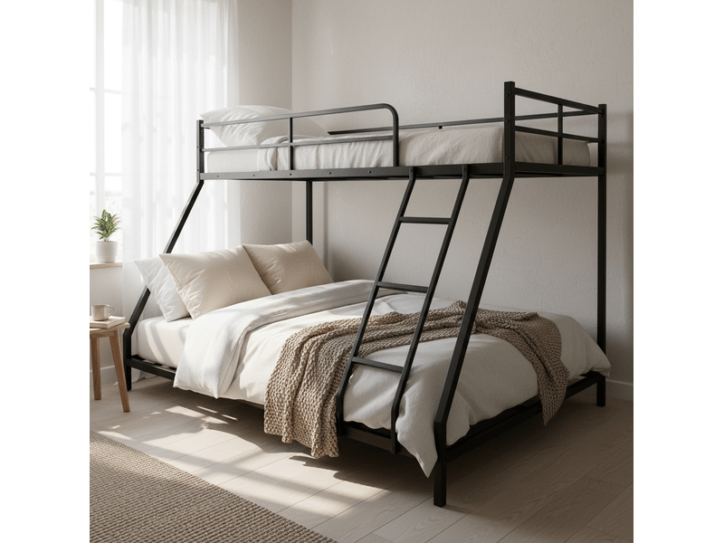 Lit superposé 200x140 cm deux couchages métal noir sans matelas  - Conforama C