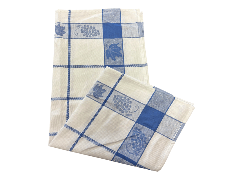  Lot de 6 torchons à carreaux motif feuilles de vignes bleu, rouge et gris 50x70 cm - 100% coton tissage jacquard  - Conforama E