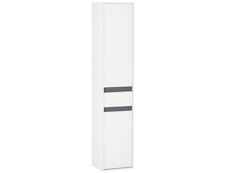  Meuble colonne rangement salle de bain style contemporain 2 placards 3 étagères et tiroir coulissant panneaux particules blanc  - Conforama A