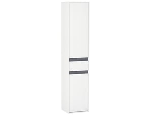 Meuble colonne rangement salle de bain style contemporain 2 placards 3 étagères et tiroir coulissant panneaux particules blanc