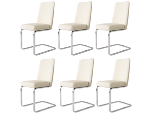 Chaise de salle à manger lot de 6, velours beige, dossier diamant ergonomique, métal argenté, soutien lombaire