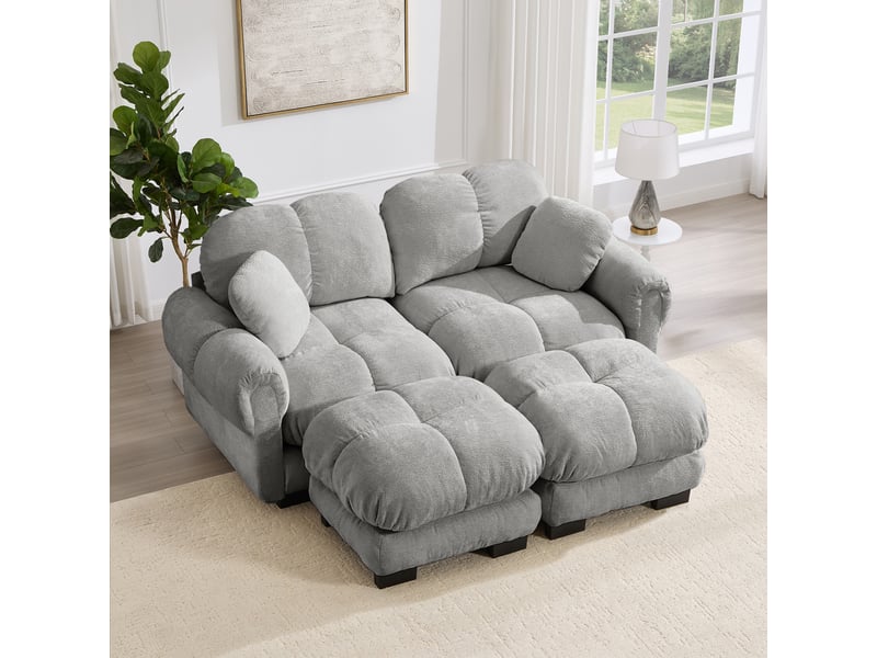 Canapé modulable, canapé 2 places, en chenille, gris clair, avec pouf, adapté à l'espace de vie, pour salon - Conforama R