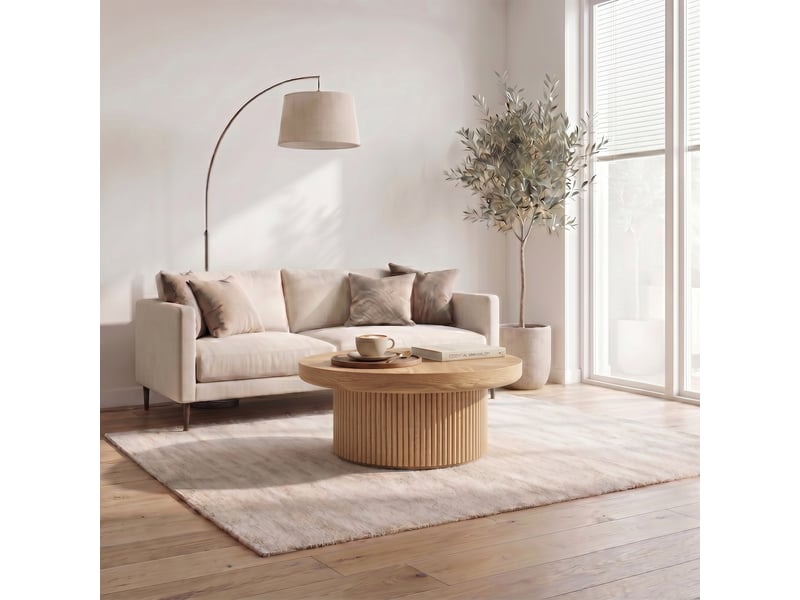Table basse ronde à plateau façon parquet et pied central bois naturel 78 × 78 × 38,5 cm IKSETERA TRADING LTD - Conforama W