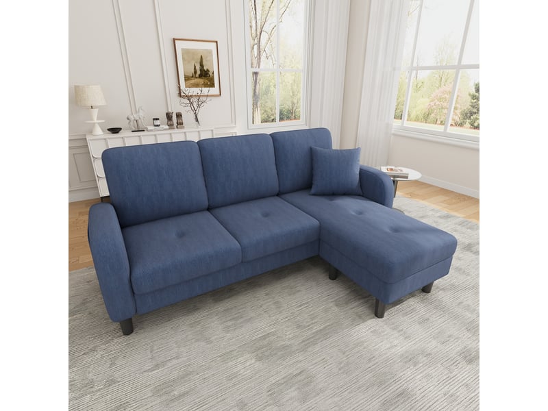 Canapé d'angle réversible 3 places velours côtelé - 166x118 cm modulable avec méridienne bleu - Conforama W