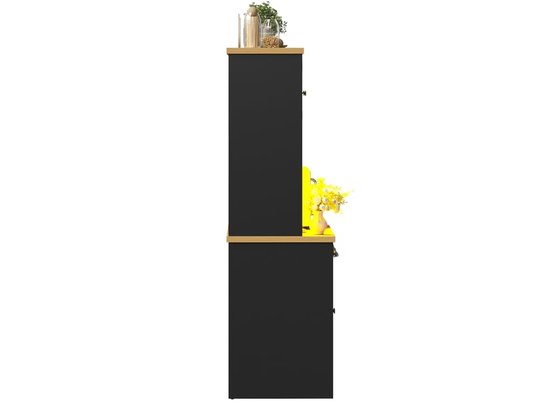  Armoire haute noire avec led rgb, portes soft-close et étagères réglables  - Conforama D