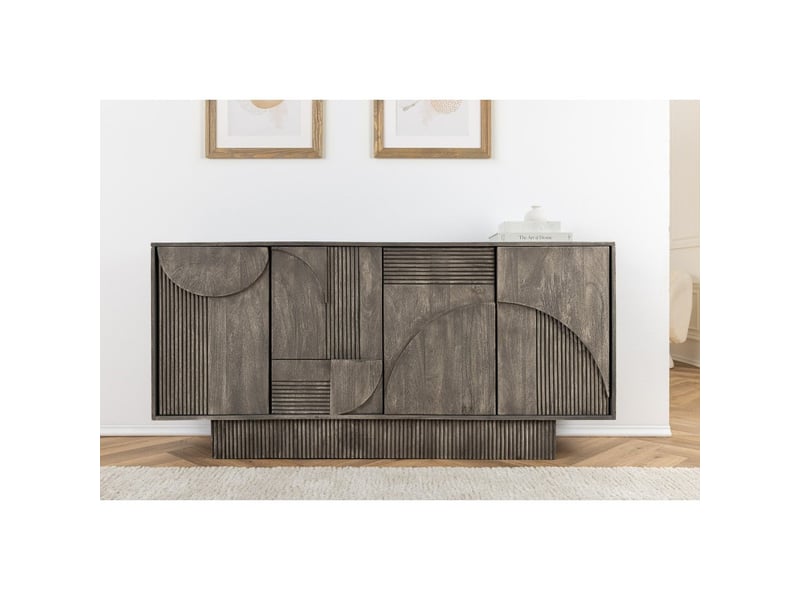  Buffet 170 cm 4 portes bois massif manguier fumé gris – collection orino  - Conforama B