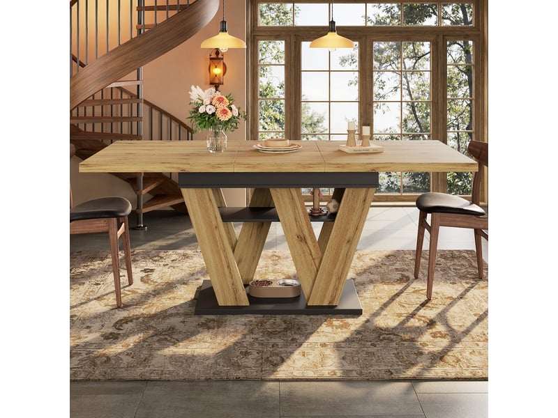 Table de cuisine rectangulaire avec allonge naturel - 80x119-158,5max.cm mdf table naturel - Conforama D