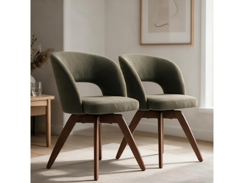 Lot de 2 chaises en bois foncé et tissu boucle vert kaki holly  - Conforama B