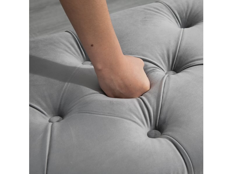  Banc de rangement 120 x 46 x 42 cm gris en velours polyester, assise capitonnée et coffre intégré, pieds noirs  - Conforama D