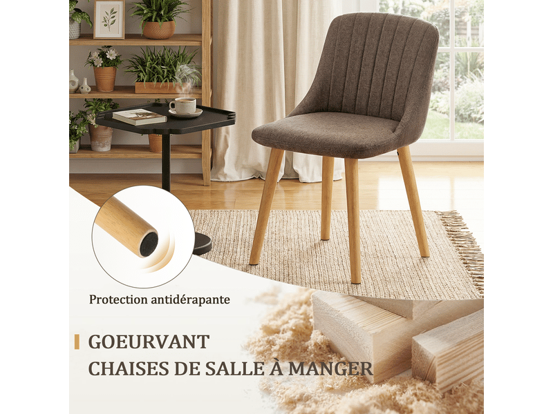 Lot de 2 chaises de salle à manger goeurvant 993 en tissu tissé et pieds en bois massif - marron moka JOD00993AAN-2 - Conforama R