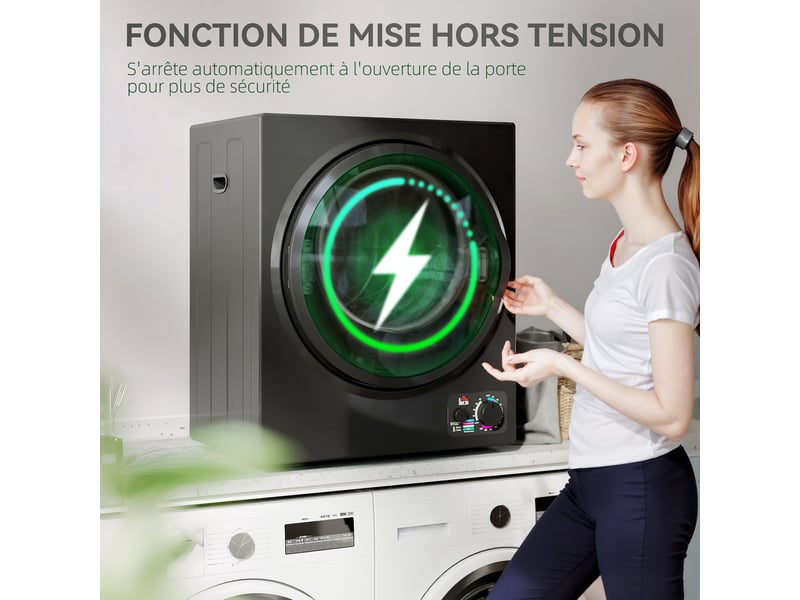 Sèche-linge électrique portable 850w, capacité 33l 4 modes de fonctionnement, acier inoxydable, noir, 49 x 40,5 x 60 cm - Conforama R