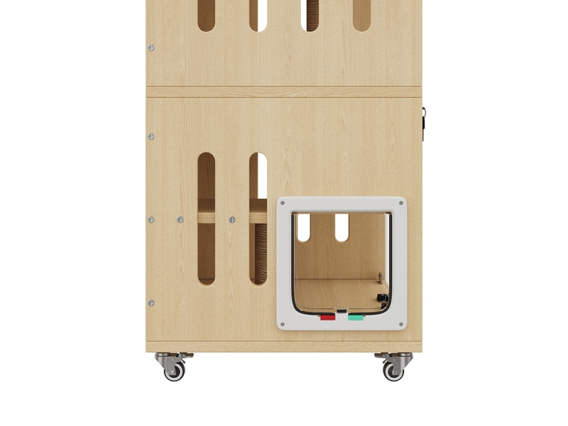  Meuble vitré mobile 60 x 50 x 156 cm, avec roulettes, trappe d’accès et serrure, finition naturelle  - Conforama W