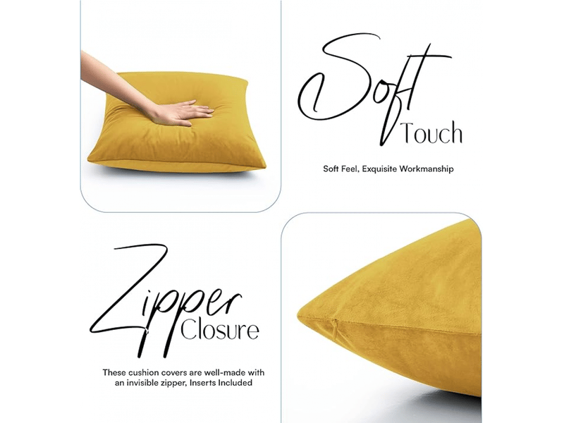  Lot de 2 housses de coussin en velours - housses de coussin carrées décoratives pour chambre à coucher, canapé, salon, voiture avec fermeture éclair, 45 x 45 cm, jaune  - Conforama D