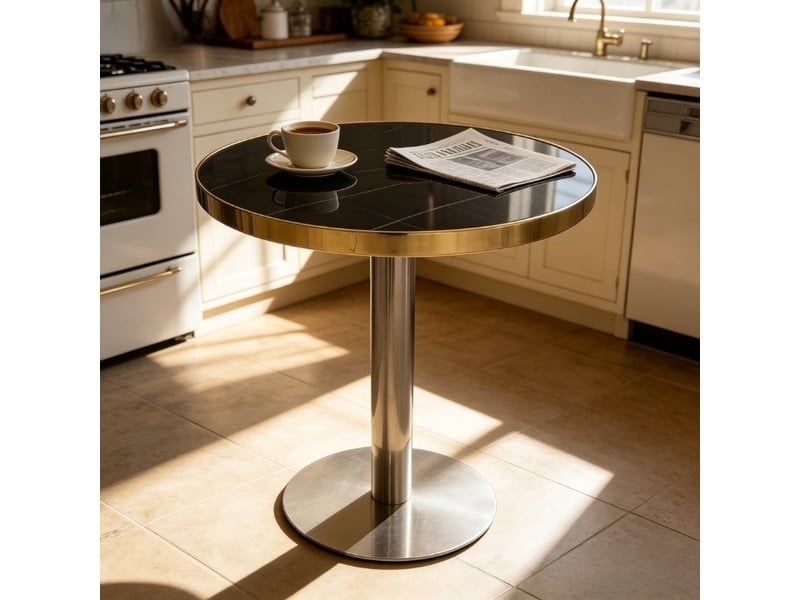  Table d'appoint ronde,60x60x74 cm,mdf et acier inoxydable,noir effet marbre et doré  - Conforama D