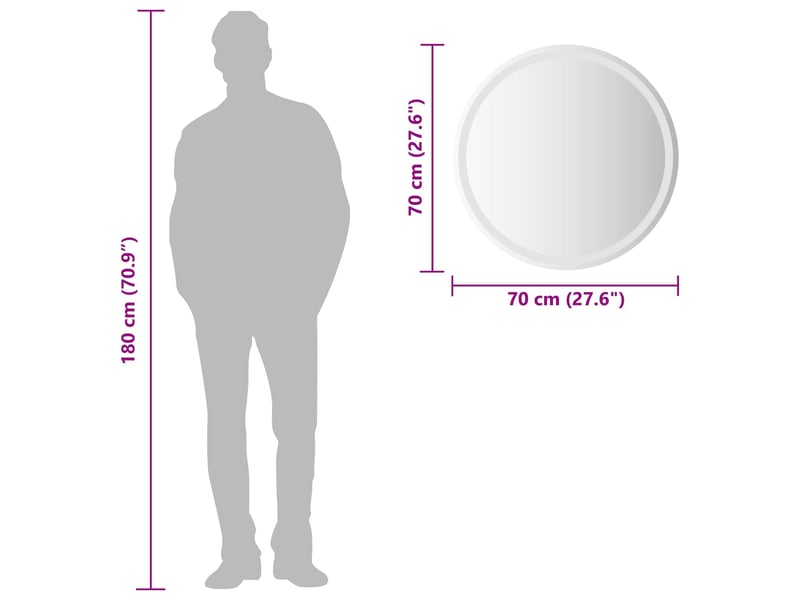  Miroir de salle de bain, miroir de toilette led transparent ø 70 cm verre trempé cf62639  - Conforama E