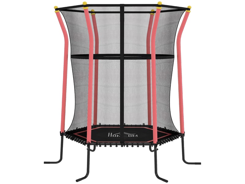 Trampoline pour enfant 1,22 x 1,11 x 1,9 m filet de sécurité porte zippée 6 poteaux rembourrés inclus rouge noir - Conforama A