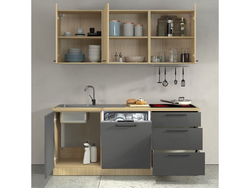  Cuisine complète linéaire moderne avec évier luna 180 - anthracite  - Conforama C