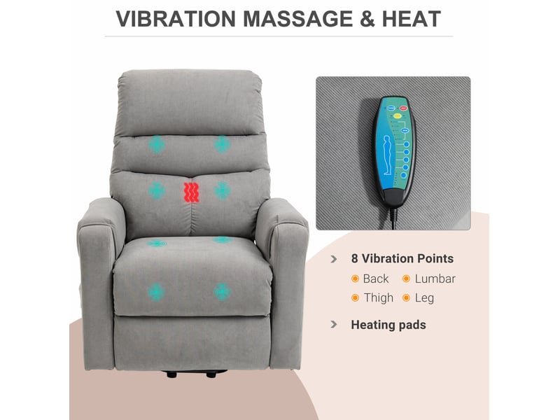  Fauteuil relax électrique gris foncé avec massage vibrant, chauffage, aide au lever et repose-pieds  - Conforama D
