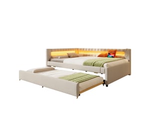 Lit gigogne 140x200 cm <strong>HAVRYA</strong>  <strong></strong> coloris beige