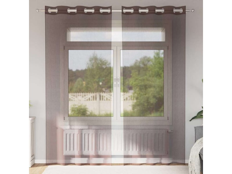  Lot de 2 rideaux en voile, voilages avec œillets marron 140x245 cm cf44377  - Conforama B