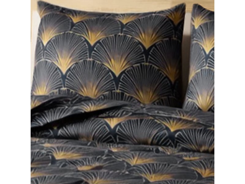  Parure housse de couette 260x240cm + 2 taies motif rétro bleu nuit et jaune 100% microfibre - bariton BARITON - Conforama D
