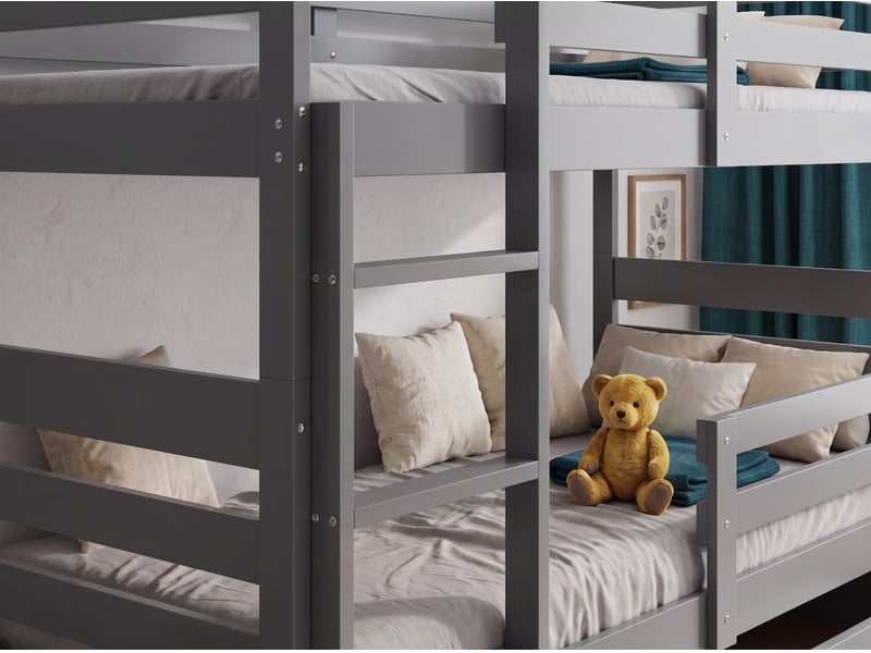  Lit superposé séparable 90x200 cm eric interbeds - bois massif de pin avec barrière, sommier et tiroir - gris  - Conforama E