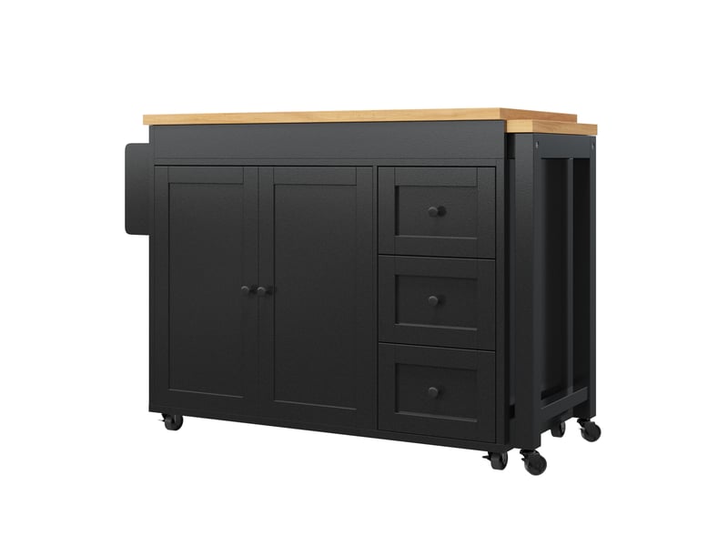  Îlot de cuisine extensible 116x179,5 cm avec 3 tiroirs mdf métal noir  - Conforama A