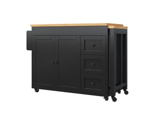 Îlot de cuisine extensible 116x179,5 cm avec 3 tiroirs mdf métal noir