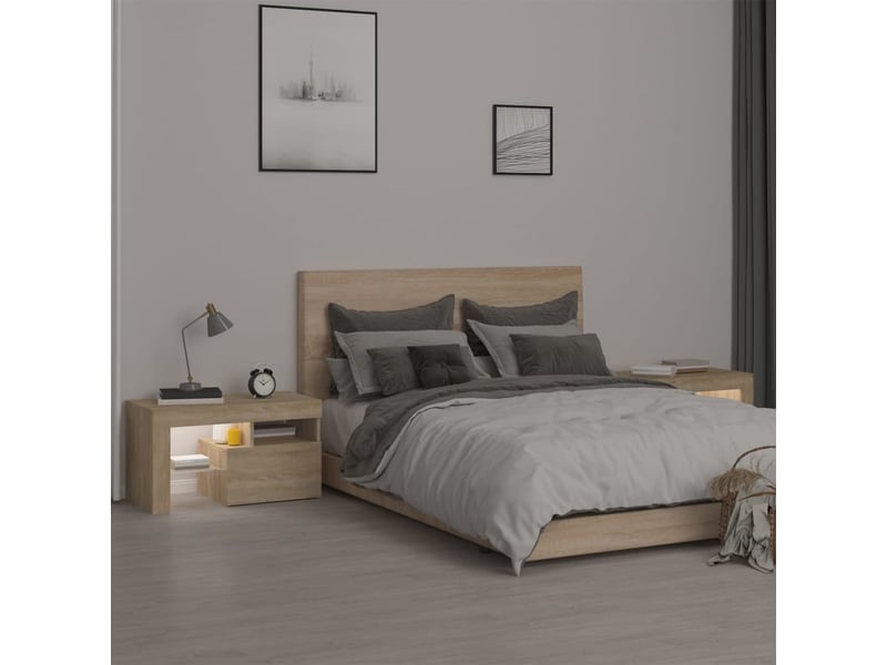  Lot de 2 tables de chevet - cabinet de chevet - table de nuit lumières led chêne sonoma 70x36,5x40 cm  - Conforama C