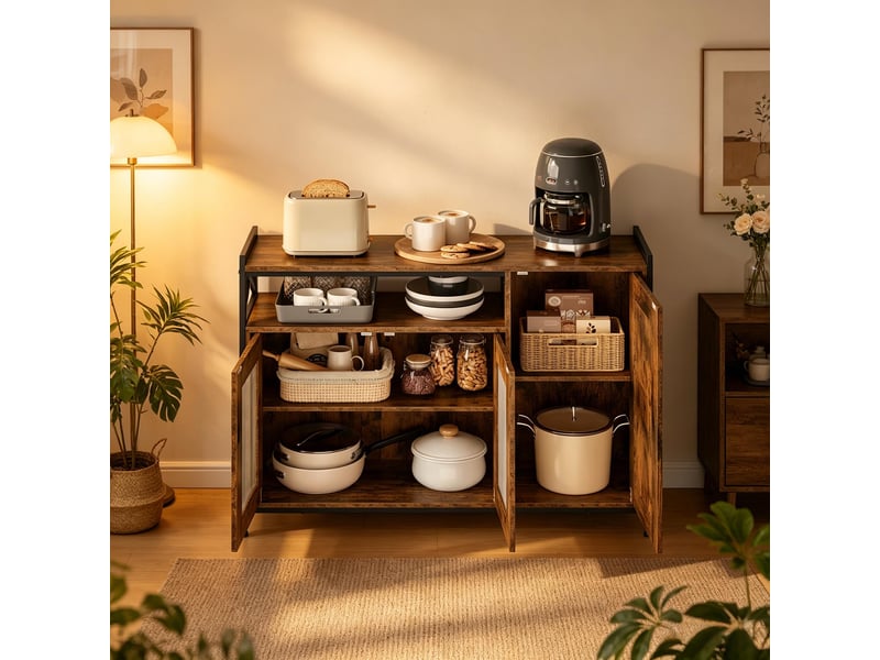  Buffet de cuisine avec 2 placards et étagères réglables - lpospi - bois d’ingénierie et métal marron rustique  - Conforama C