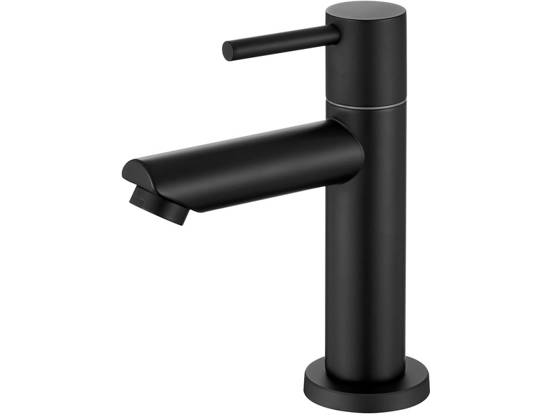  Robinet d'eau froide noir, robinet de lavabo monotrou en acier inoxydable (bouche droite cuite noire) avec tuyau de 80 cm  - Conforama A