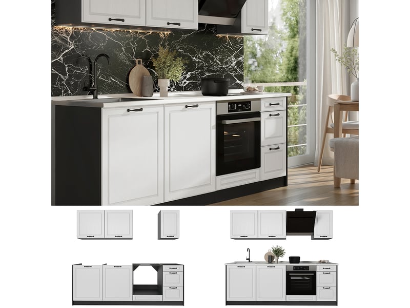  Vicco cuisine, blanc campagneanthracite, 220cm plan de travail anthracite  - Conforama D