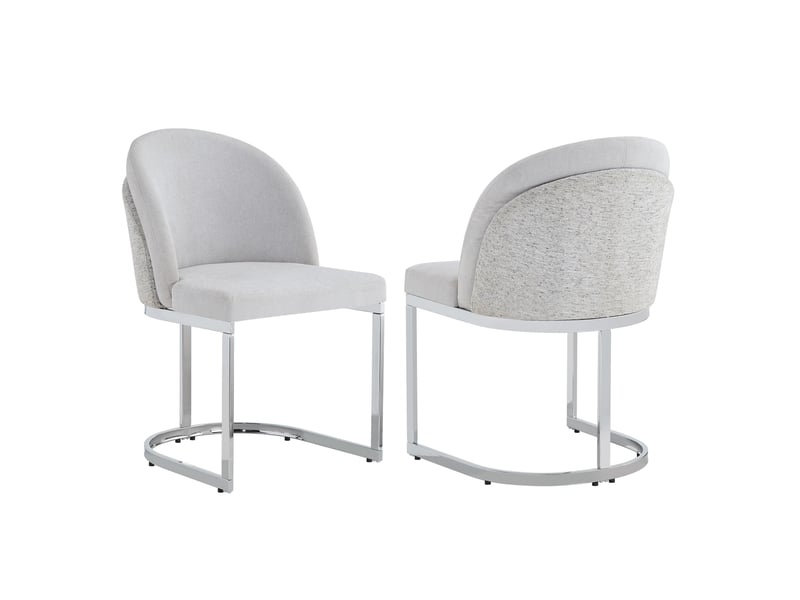 Lot de 2 chaises de salle à manger en chenille gris clair et métal argenté - Conforama A