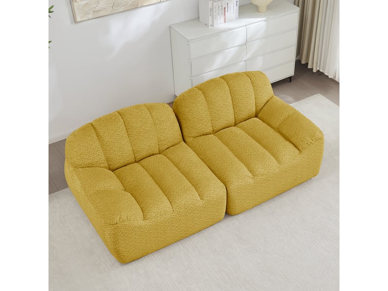  Canapé droit coquille 2 places bouclette jaune – 210 x 104 x 79 cm Fay Lum - Conforama W