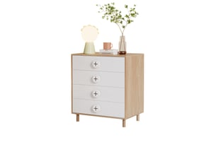 Commode à tiroirs 80 x 54 x 90 cm – blanc et bois naturel – 4 tiroirs de rangement pour chambre et salon